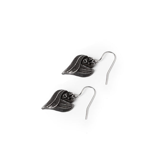 Pewter bat earrings side view showing wing detail