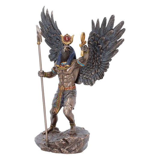 Ra sun god statue side view with bronze finish detail
