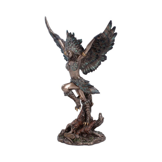 Side view of hand painted Harpy the Creature of Storm and Tempest statue with bronze finish