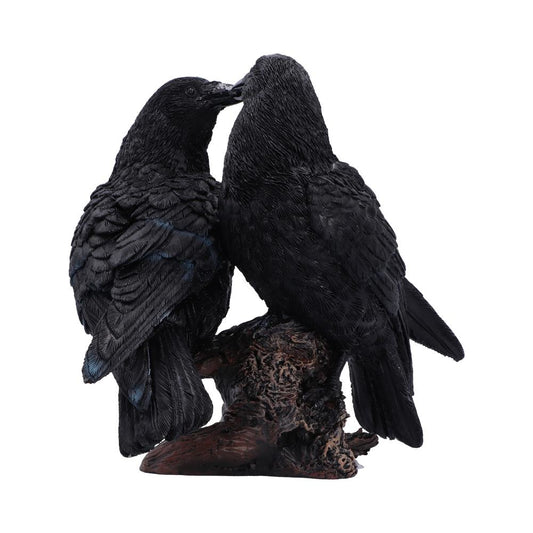 Rear view of Midnight Kiss gothic raven figurine for wildlife and alternative collections