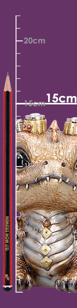 Gold steampunk dragon figurine showing full size detail