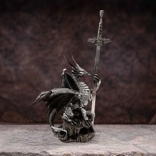 Hand-painted black dragon ornament with wings and removable sword