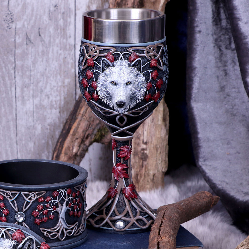 Guardian of the Fall white wolf collectible Goblet by Lisa Parker 19.5cm