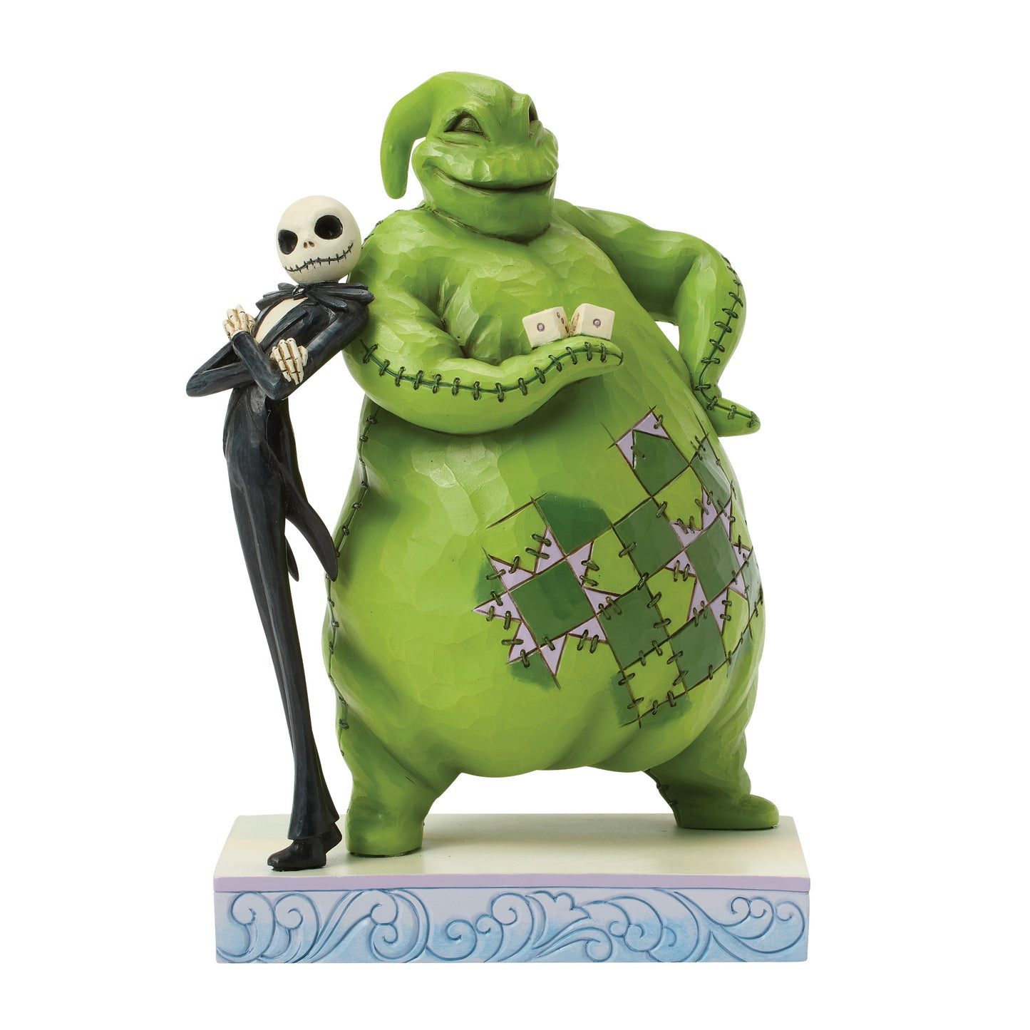 Jack Skellington and Oogie Boogie Figurine by Disney Traditions featuring both characters standing side by side in Jim Shore's detailed folk-art style.