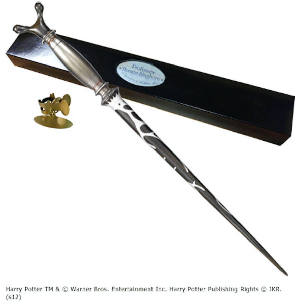 Slughorn wand in collector character box with name clip