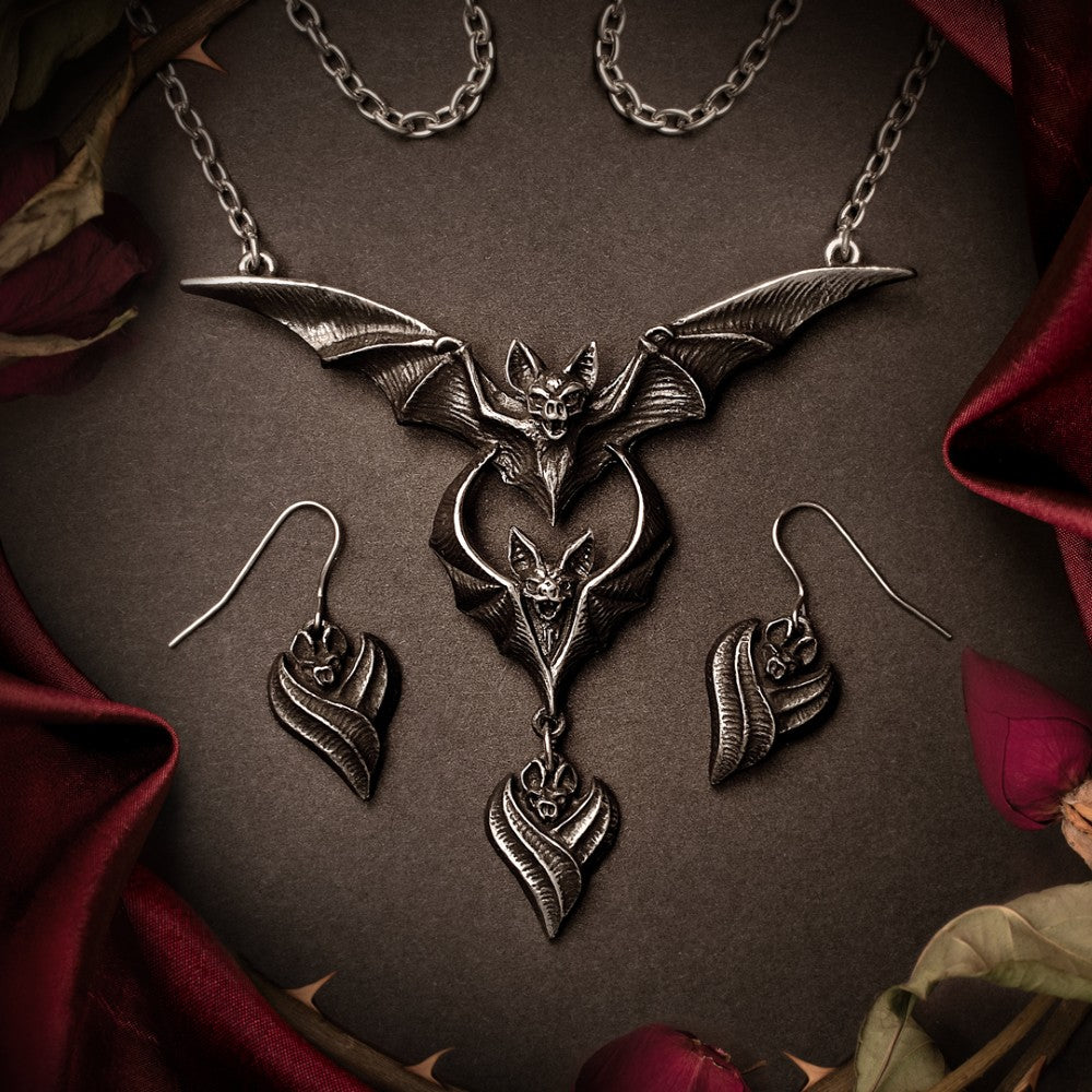 Gothic bat necklace Set worn as alternative fashion accessory