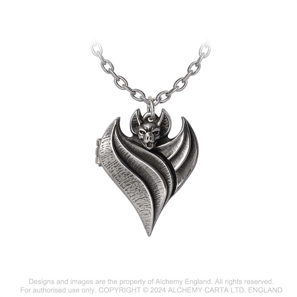 My Dark Love bat heart locket gothic necklace