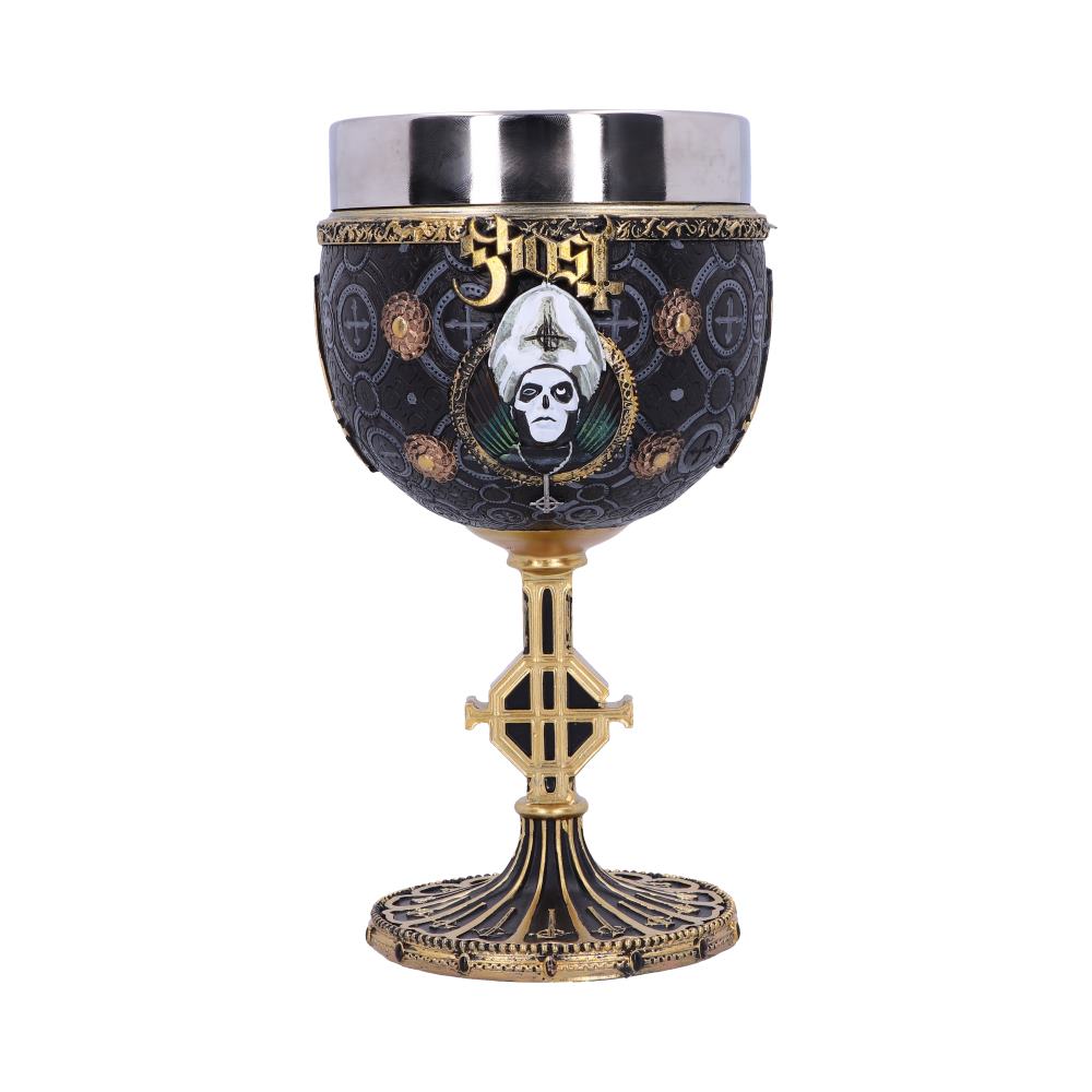 Back view of the Ghost Gold Meliora Chalice showing the ornate gold detailing and hand-painted resin finish