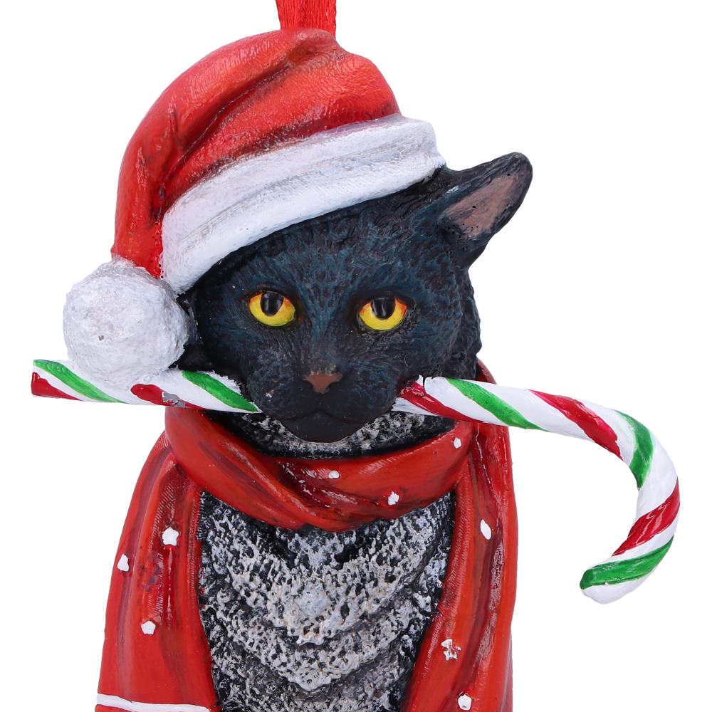 Candy Cane Cat Hanging Ornament by Lisa Parker 9cm