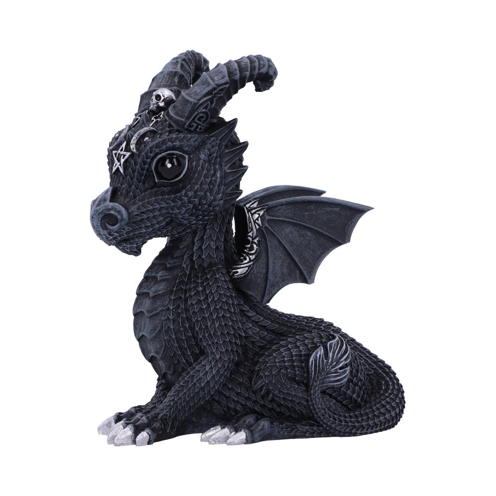 Lucifly Dragon Figurine 10.7cm by Nemesis Now featuring a wide-eyed dragon with occult symbols, silver detailing, and a premium hand-painted resin finish.