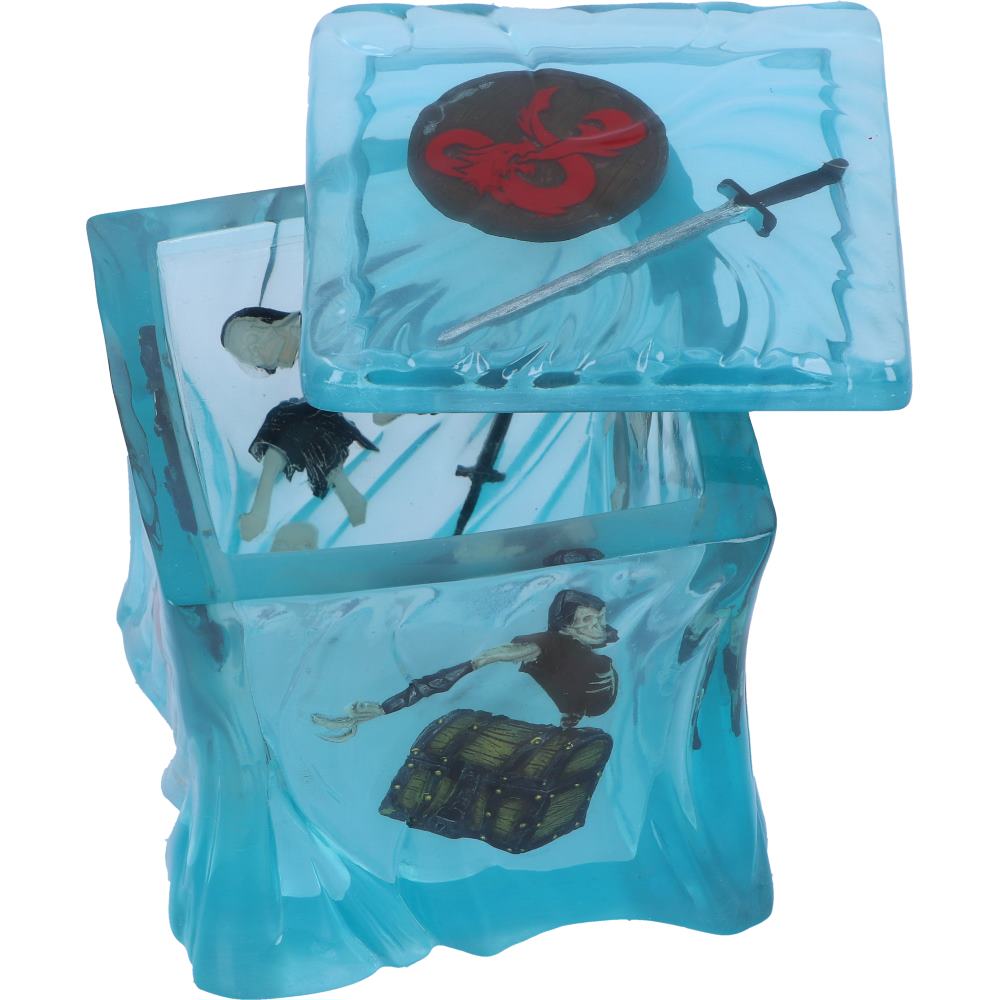 Open D&D Gelatinous Cube Dice Box showing hidden compartment