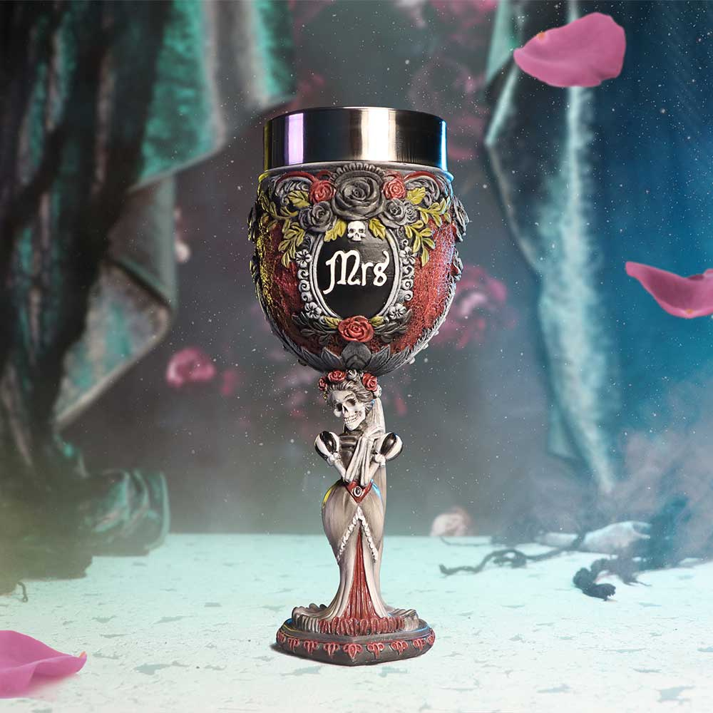Mrs goblet with Edwardian skeleton bride on display