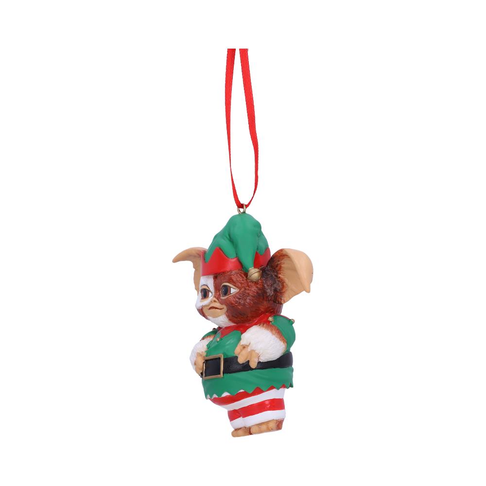 Side view of hand painted Gremlins Gizmo collectible elf ornament