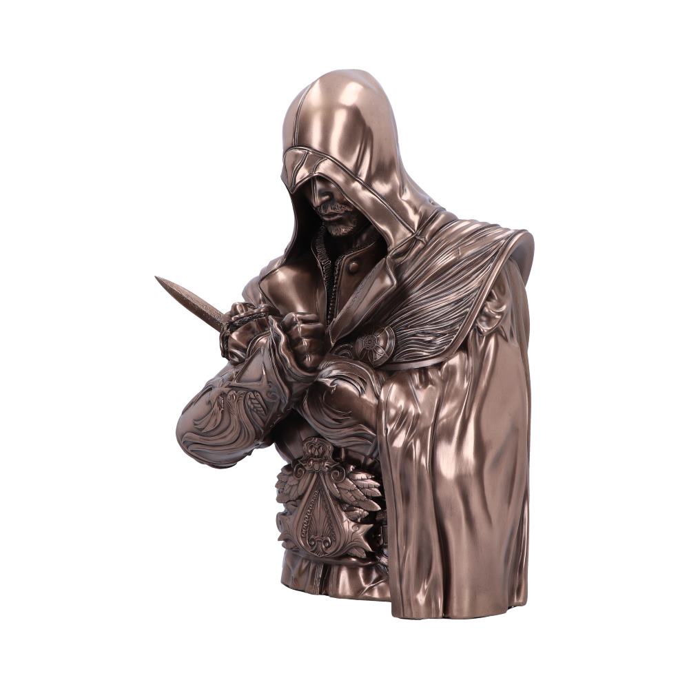 Side view of Assassin's Creed bronze Ezio bust