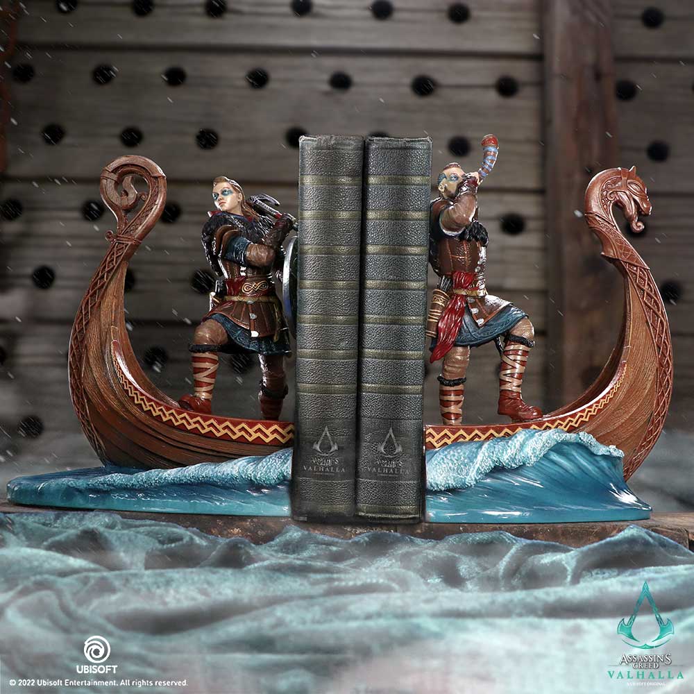 Hand-painted Assassin's Creed Viking bookends display