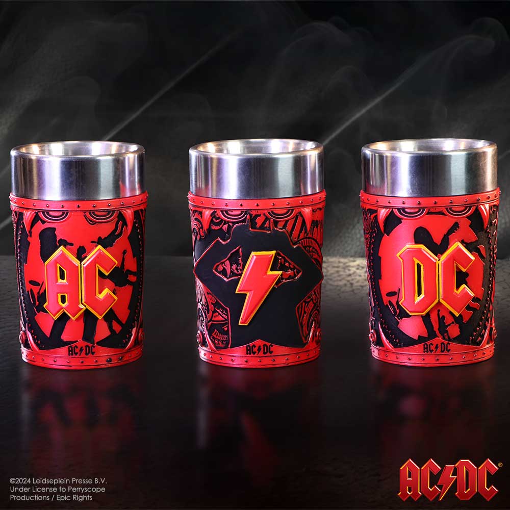 Official AC/DC collectible shot glass set on display