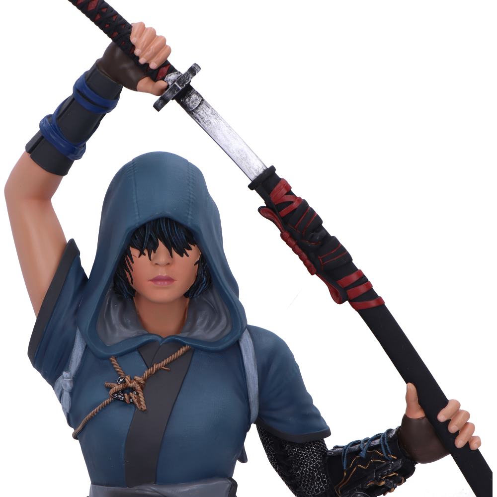 Close-up of Naoe hooded face detailing