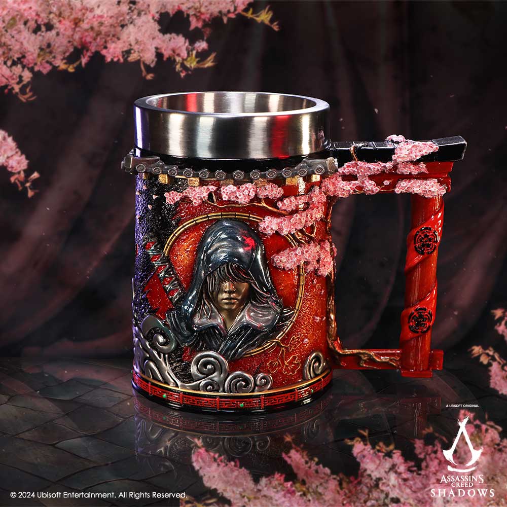 Official Assassin's Creed Shadows collectible tankard on display