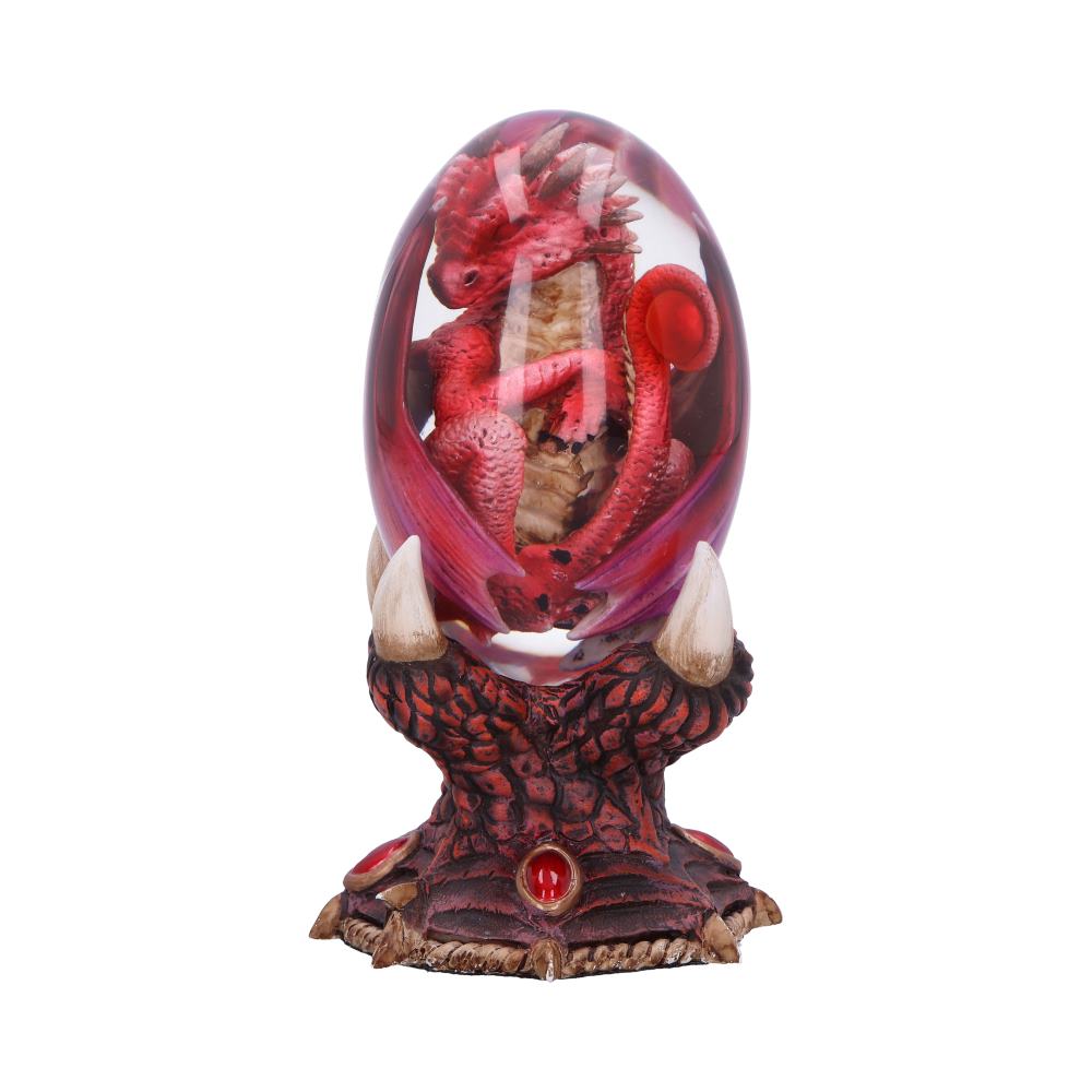 Elemental Dragonlings Fire Figurine 12cm featuring a red fire dragonling inside a removable crystal-clear egg on a red and bronze display stand.