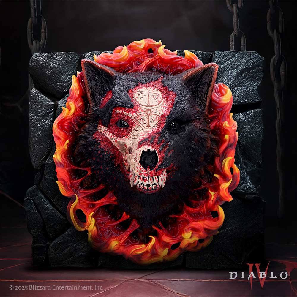 Official Diablo IV Mephisto collectible wall plaque on display