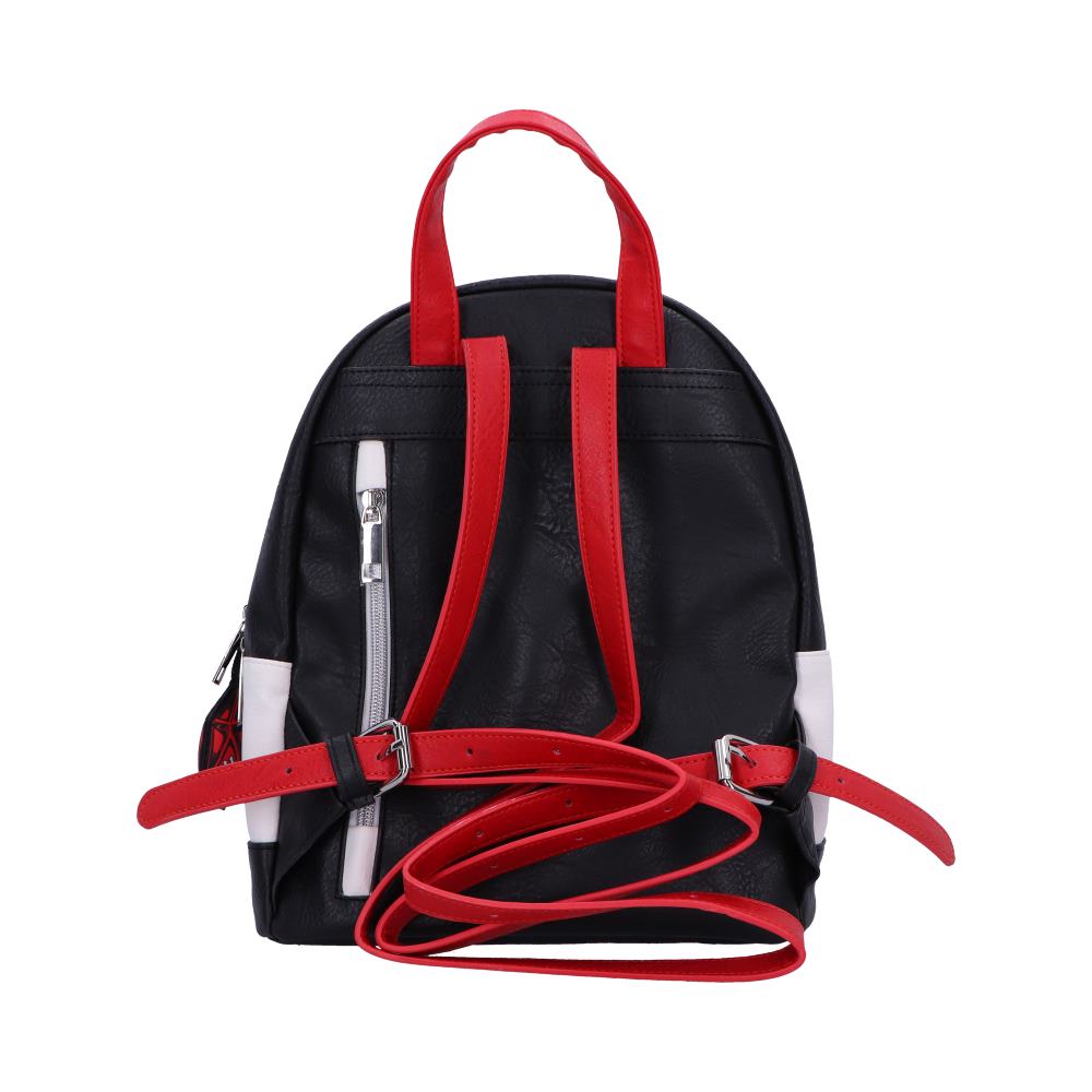 Back view of the Stranger Things Hellfire Club Backpack showing adjustable shoulder straps and rear design
