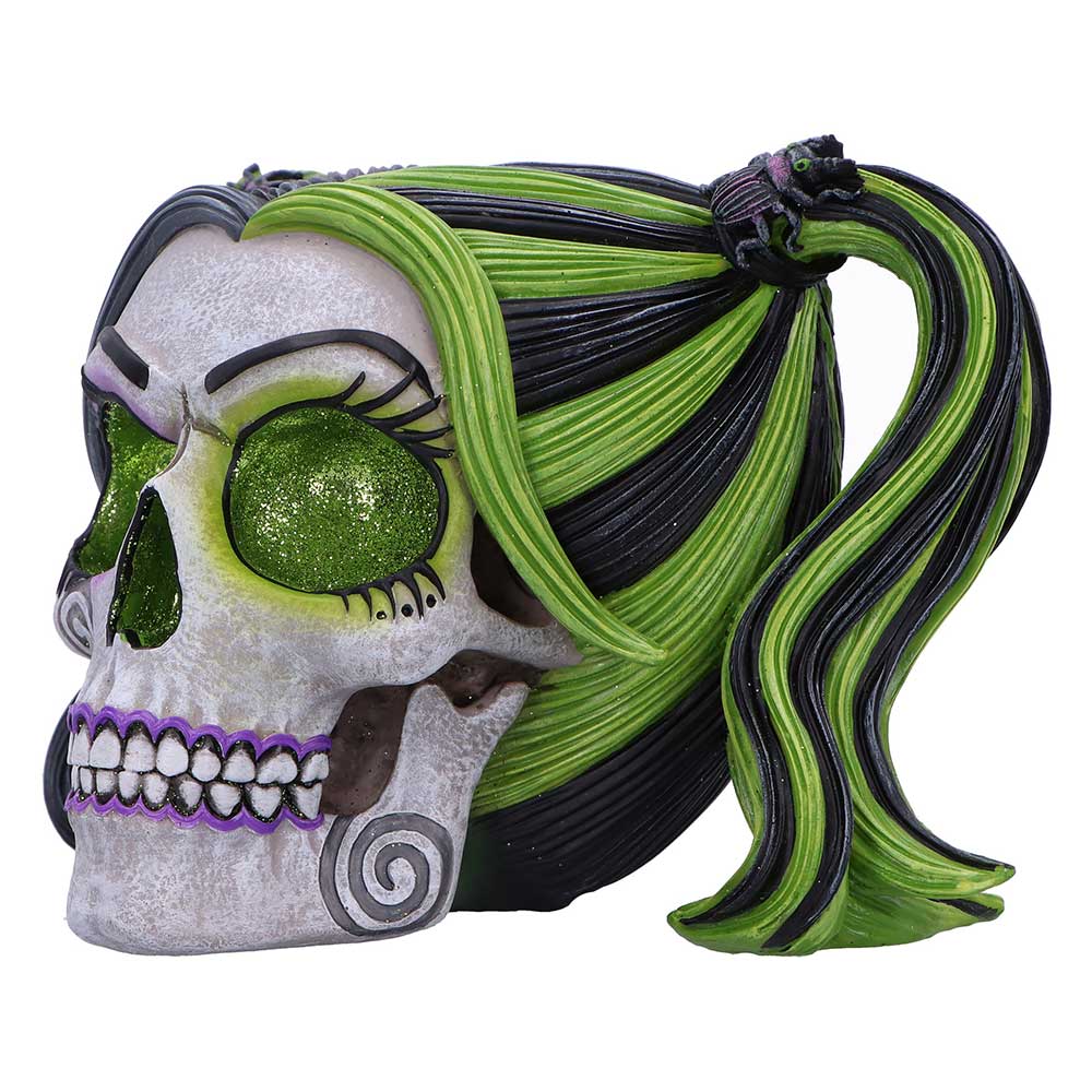 Drop Dead Gorgeous green gothic skull figurine