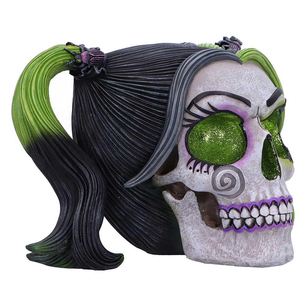 Nemesis Now skull with green glitter eyes
