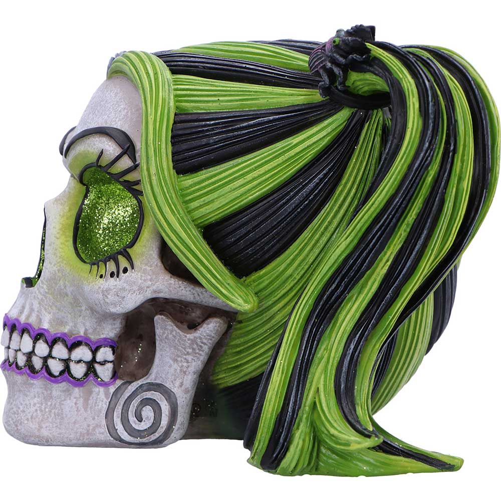 Nemesis Now skull with green glitter eyes