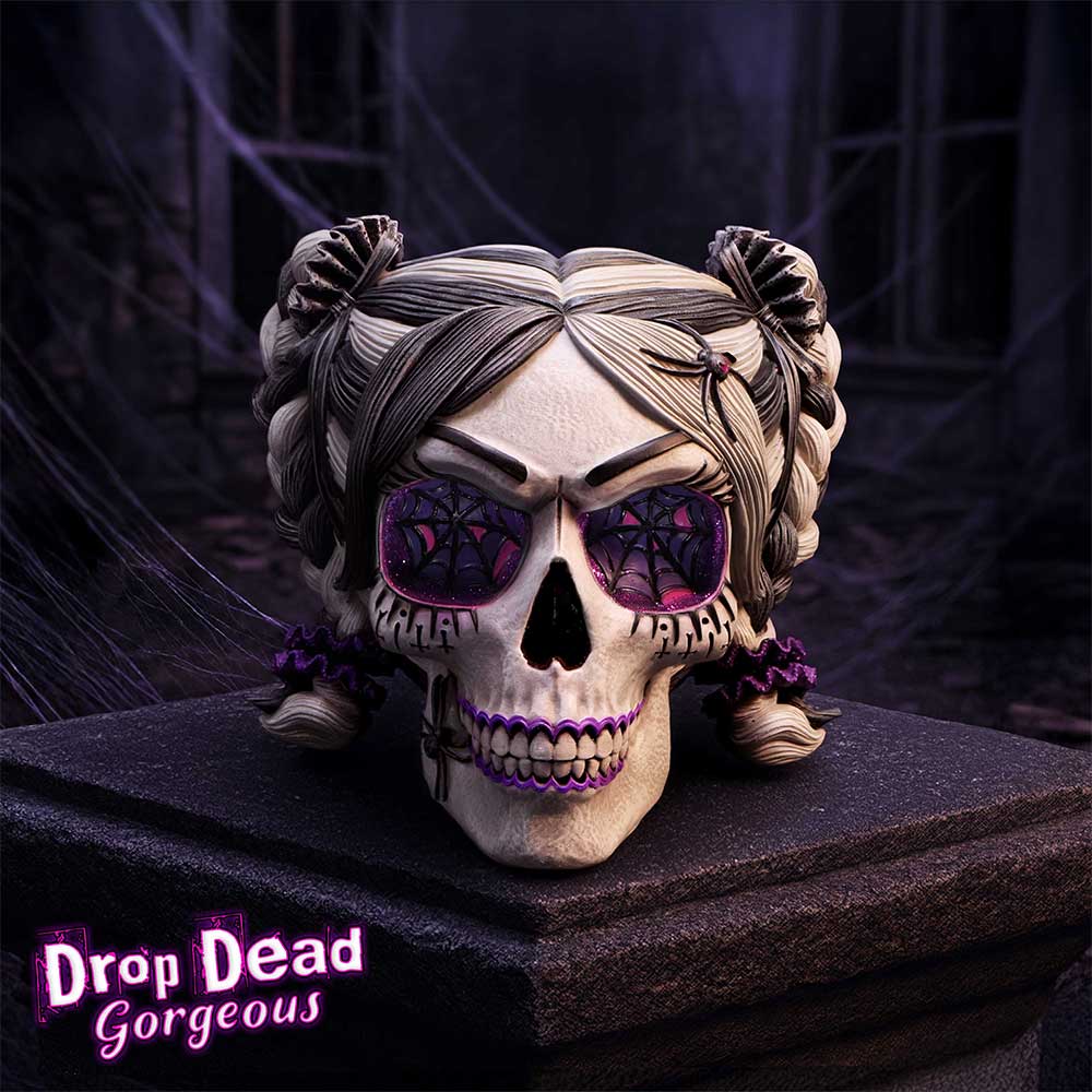 Drop Dead Gorgeous gothic skull displayed as alternative home decor