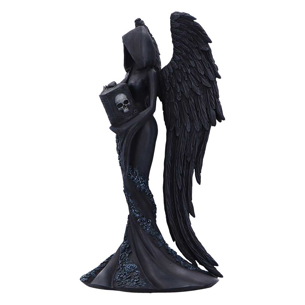 Matte black gothic figurine with floral robe accents