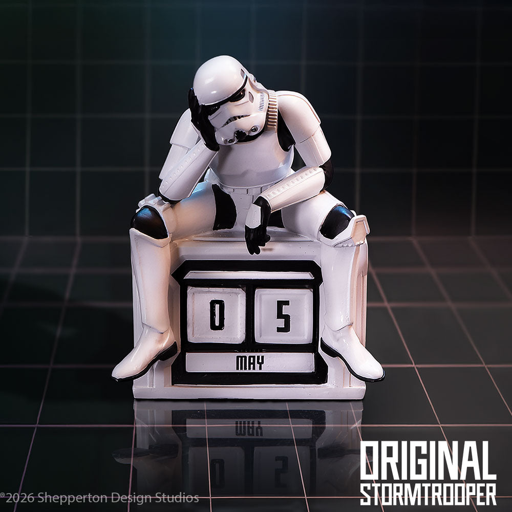 Stormtrooper calendar displayed as desk decor