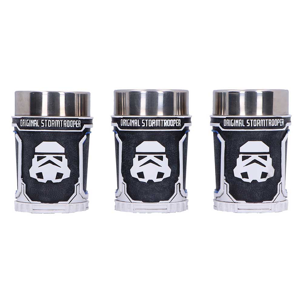Set of 3 Stormtrooper shot glasses back view displayed together