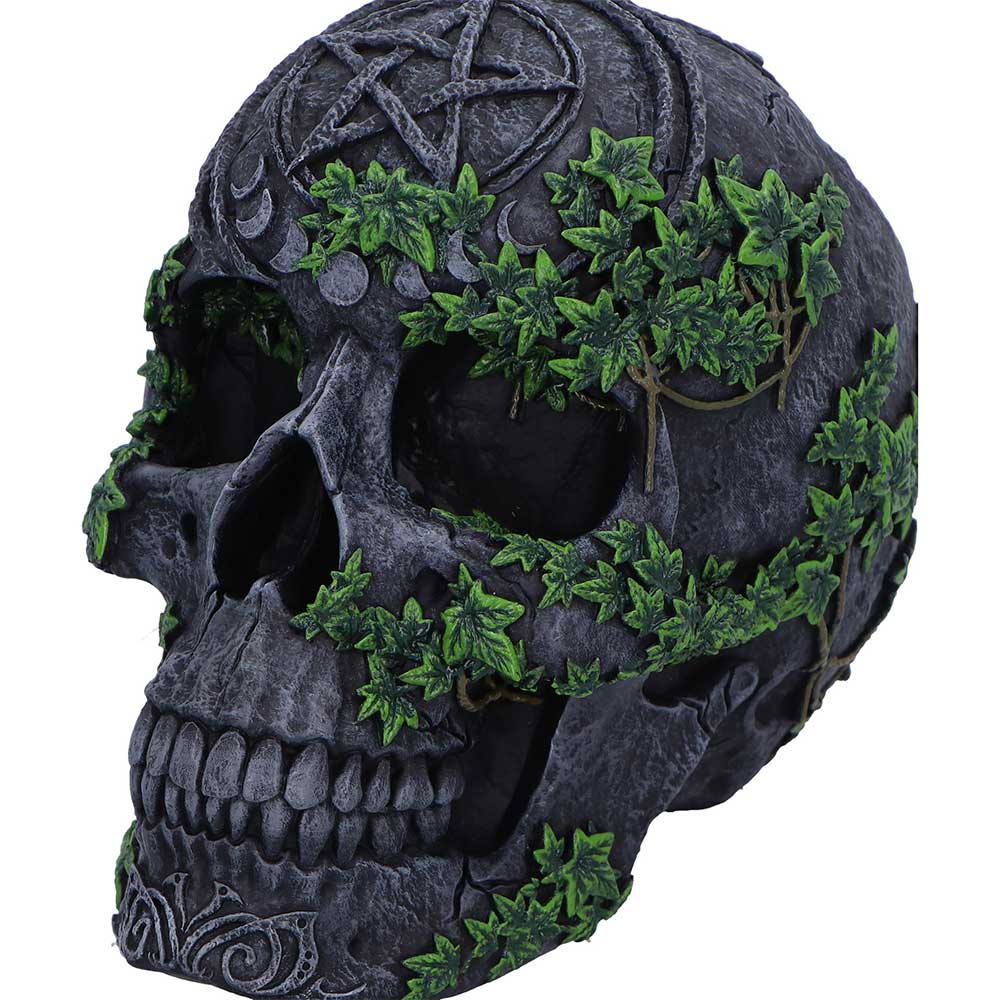 Close-up of the Aged Pentagram Skull showing the bold pentagram on the forehead and realistic vegetation growing across the weathered surface.