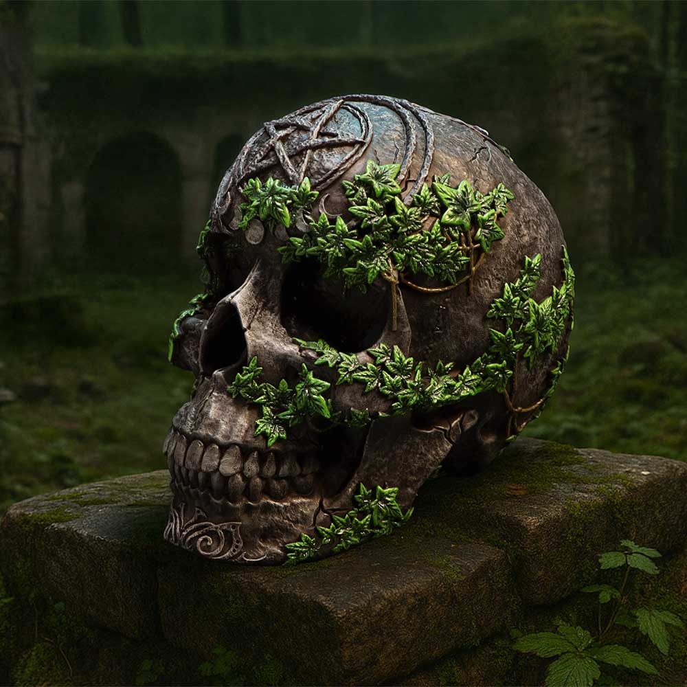 Aged Pentagram Skull Gothic Ornament 18.8cm by Nemesis Now on display