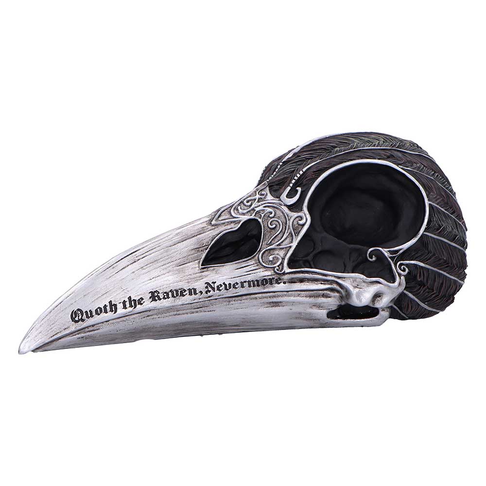 Raven skull ornament side view showing silver detailing