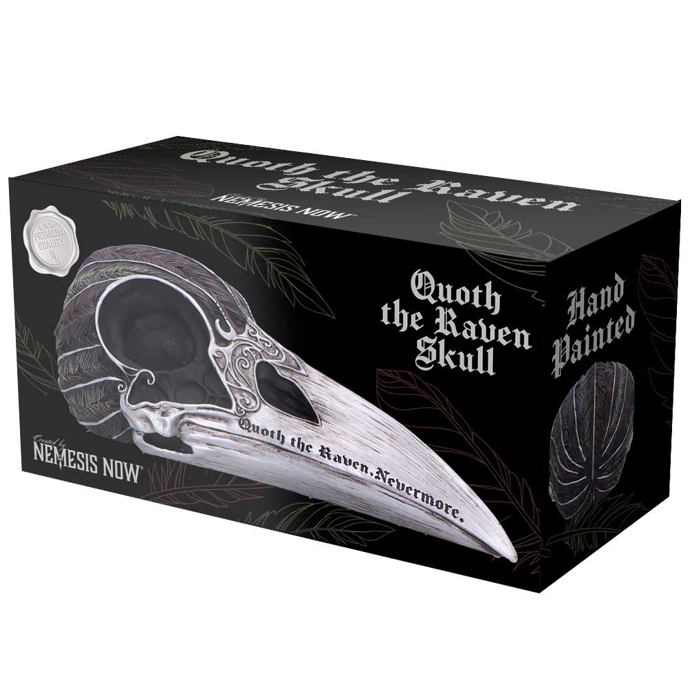Gothic raven skull ornament in protective gift box