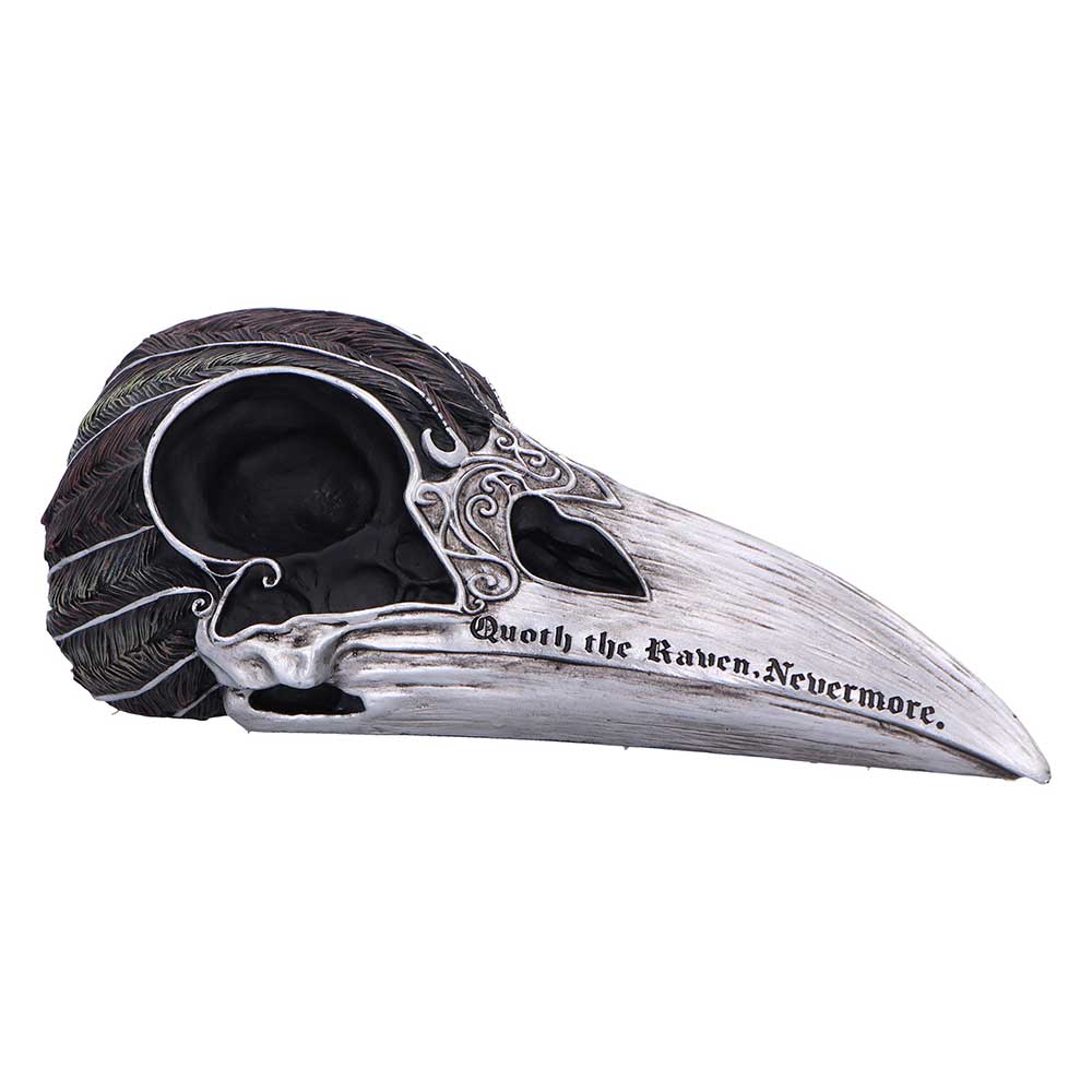 Gothic raven skull ornament with silver beak