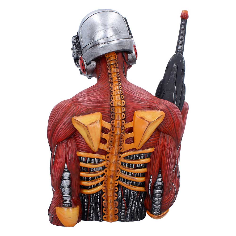 Iron Maiden bust sculpture with mechanical and anatomical design
