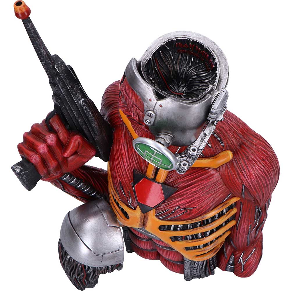 Red and silver robot figure holding a weapon