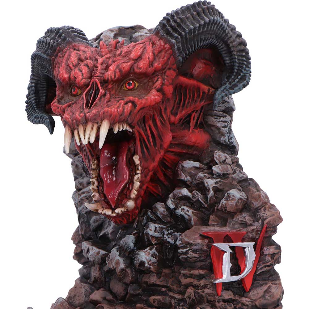Close-up of demon head and horn detailing