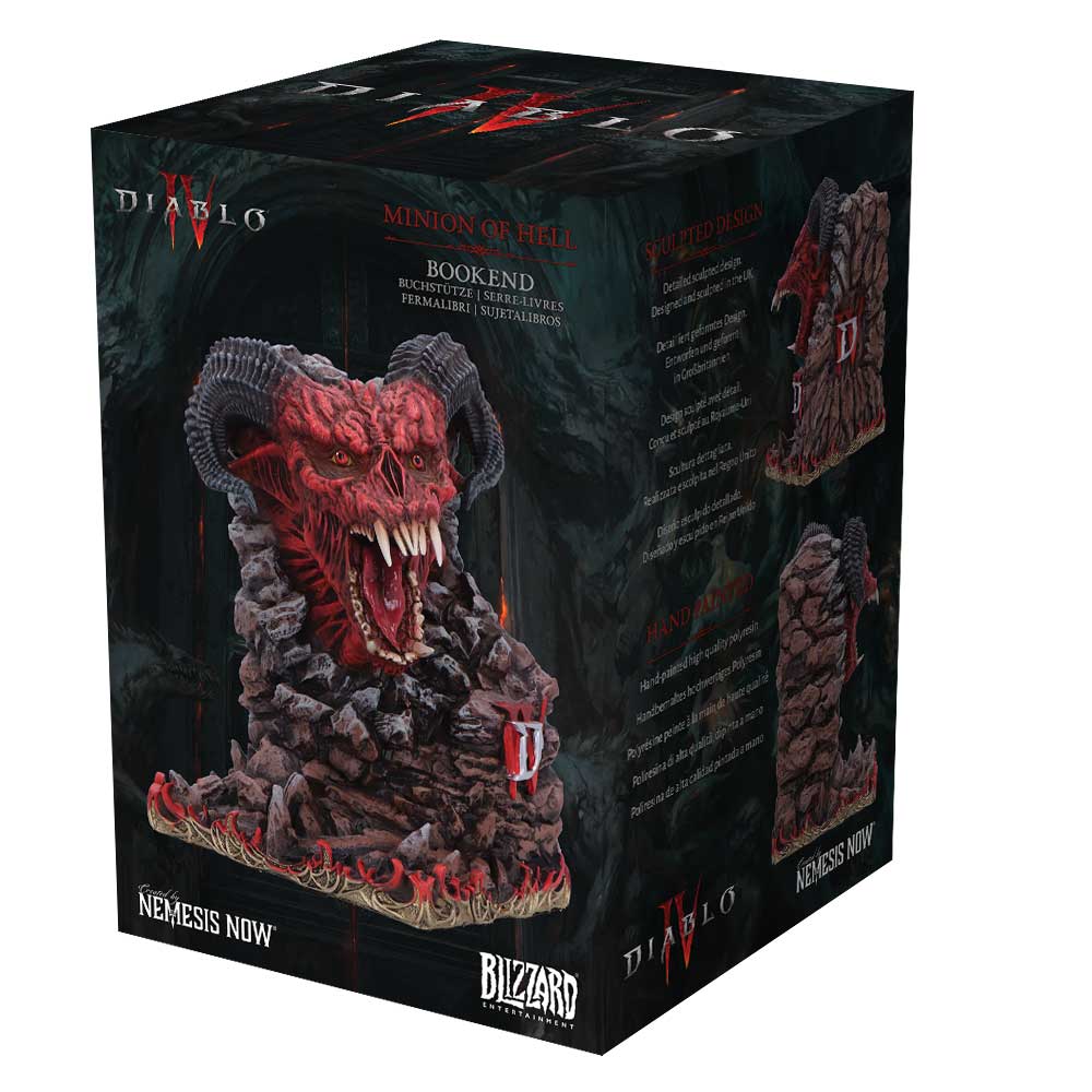 Official Diablo IV Minion of Hell Bookend packaging