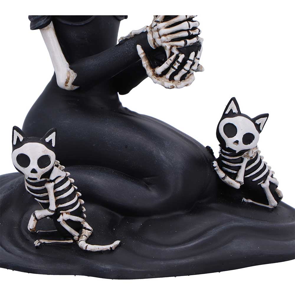 Eternal Love female skeleton figurine with symbolic cat companions