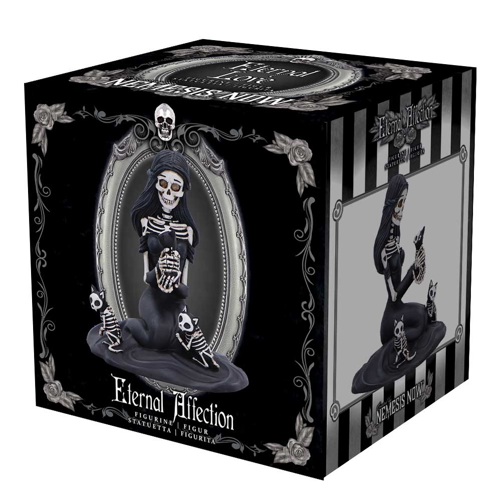 Eternal Affection skeletal figurine shown with branded gift boxed