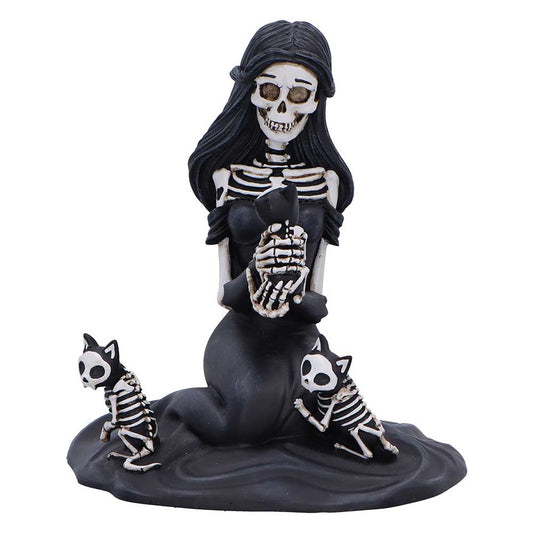 Eternal Affection skeletal figurine with female skeleton with skeletal cats