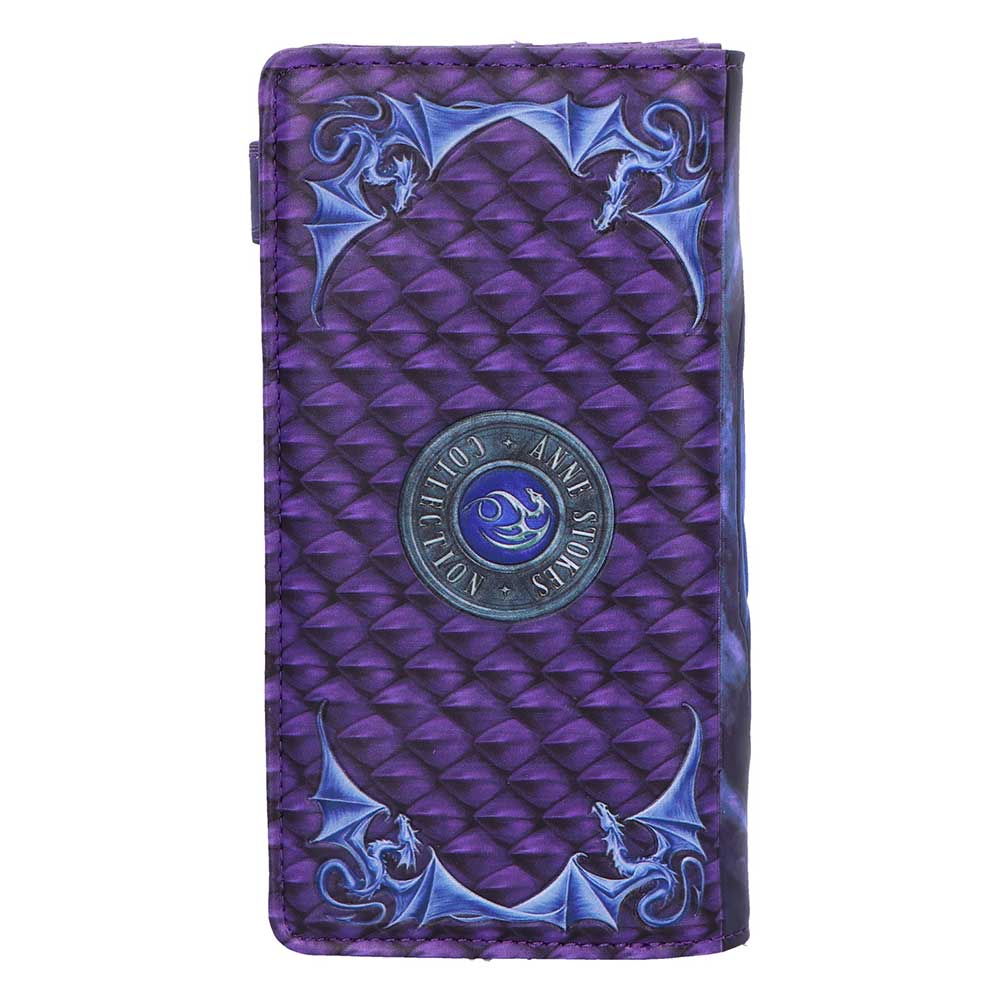 Purple purse with dragon design and emblem