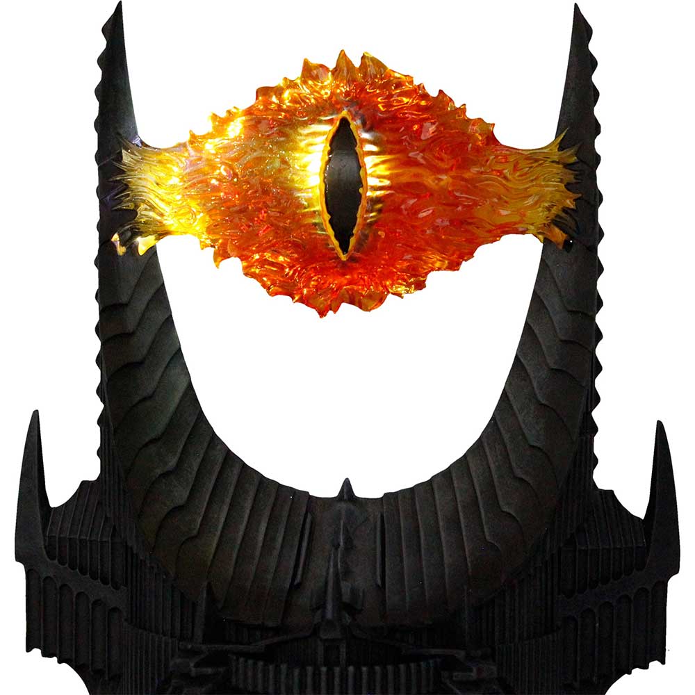 Close-up of Eye of Sauron lamp glowing eye detail