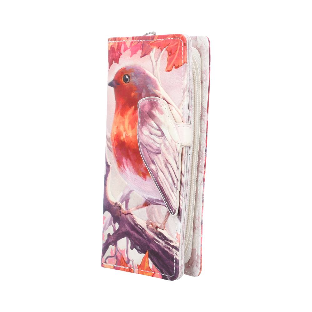Side view of When Robins Appear Embossed Purse 18.7cm
