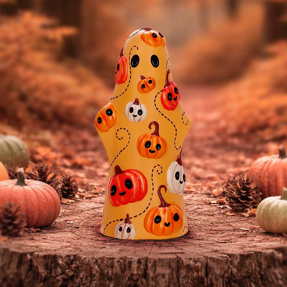 Herbert Boo-Who seasonal Halloween pumpkin covered ghost décor on diaplay