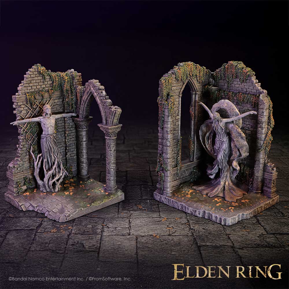 Official Elden Ring bookends with Radagon and Marika statues