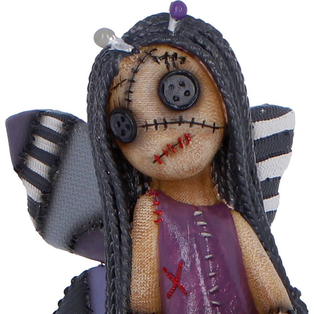 Close-up of stitched wings and button eye detail